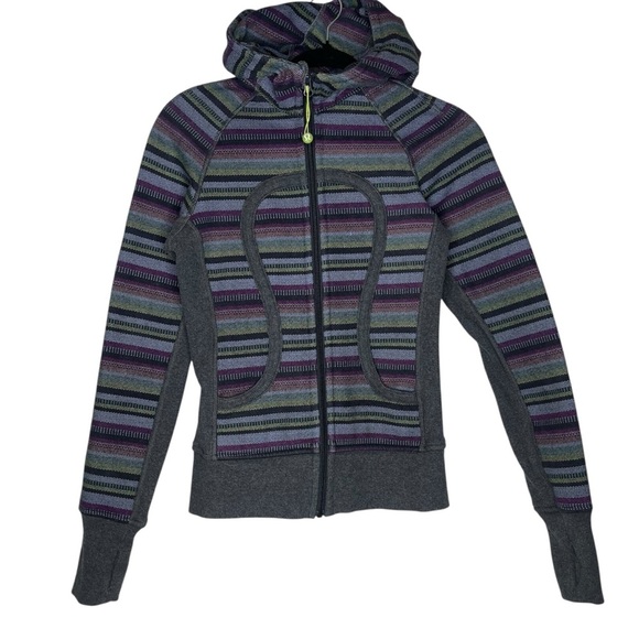 Lululemon Athletica Scuba Hoodie Poncho Stripe Long Sleeve Zip Up Size 2 - Picture 2 of 8